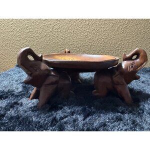 Natural Hand-Carved Wooden Elephant Stand  Serving Tray Plant Stand Animal Decor